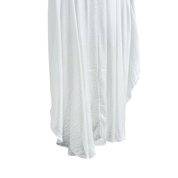 Cato Womens L White High-Low Ruffle Sleeve Top Flowy Blouse Stretch Round Neck - Picture 9 of 16